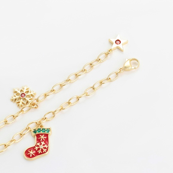 Christmas Bracelet and Earrings Set 14k Gold Christmas Deer Socks - Picture 6 of 9